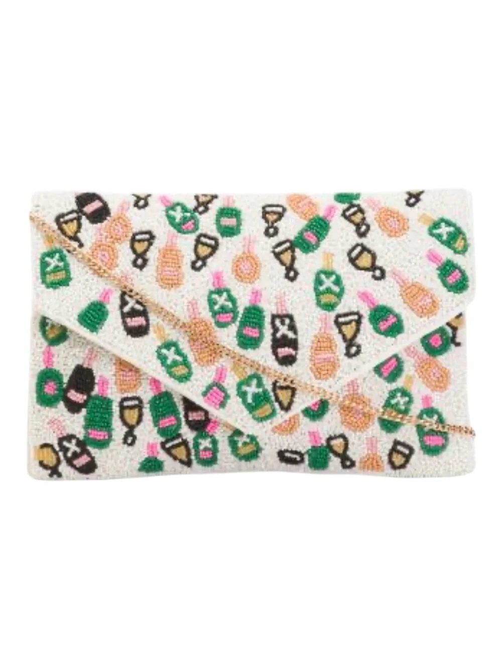 Beaded Party Clutch - White with Pink & Green Accents